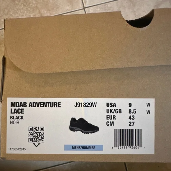 Merrell Moab Adventure Lace Shoes Mens Size 9 BlackVibram
